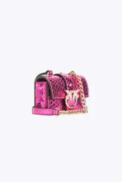 Sacs De Soirée|PINKO Micro Love Bag One En Reptile Lame Galleria Fuchsia-Or Brillant