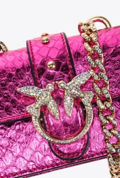 Sacs De Soirée|PINKO Micro Love Bag One En Reptile Lame Galleria Fuchsia-Or Brillant