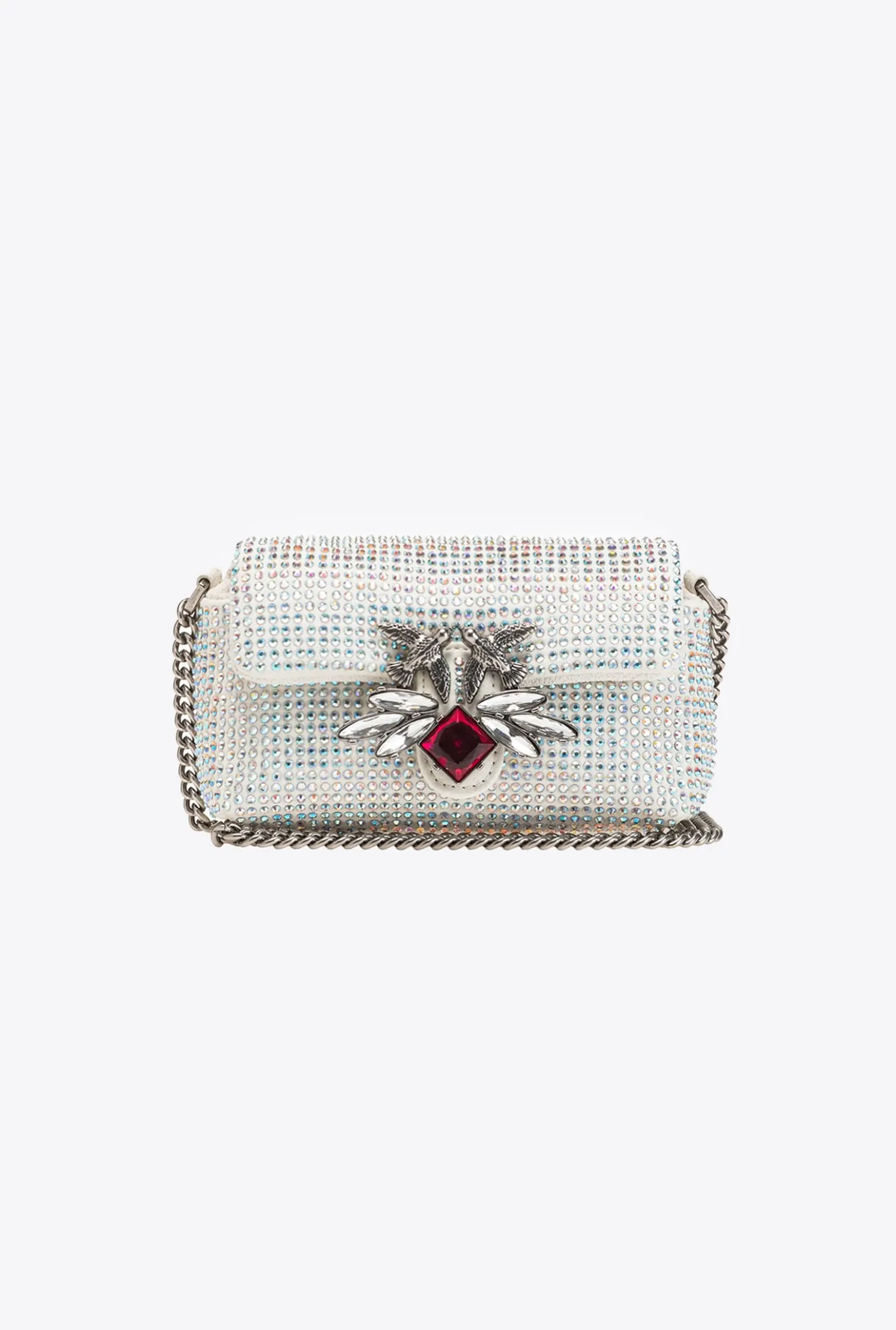 Sacs De Soirée|PINKO Micro Love Bag Puff A Strass Blanc+Blanc-Vieil Argent