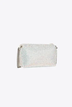 Sacs De Soirée|PINKO Micro Love Bag Puff A Strass Blanc+Blanc-Vieil Argent