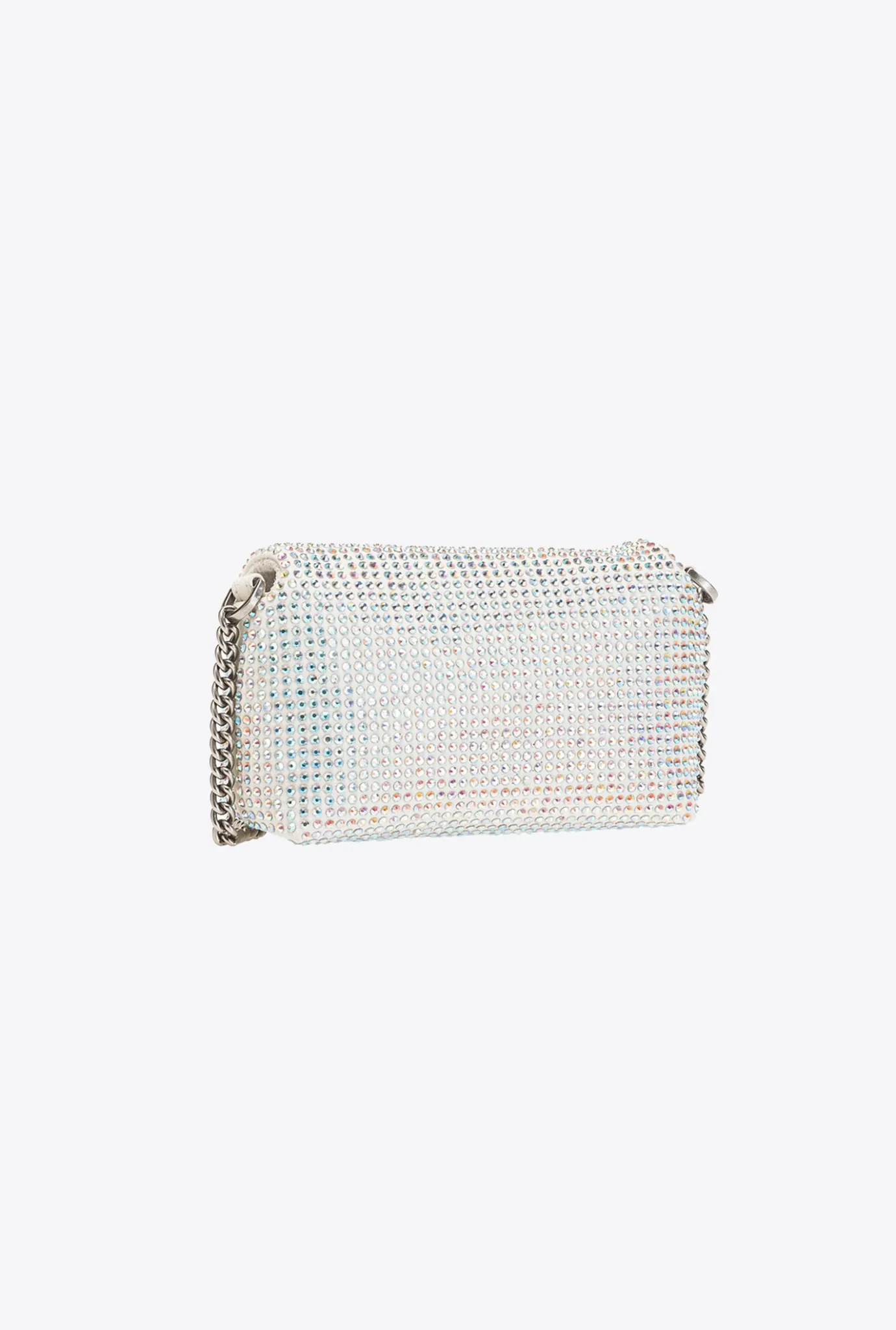 Sacs De Soirée|PINKO Micro Love Bag Puff A Strass Blanc+Blanc-Vieil Argent