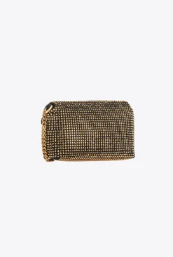 Sacs De Soirée|PINKO Micro Love Bag Puff A Strass Noir-Vieil Or