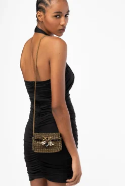 Sacs De Soirée|PINKO Micro Love Bag Puff A Strass Noir-Vieil Or