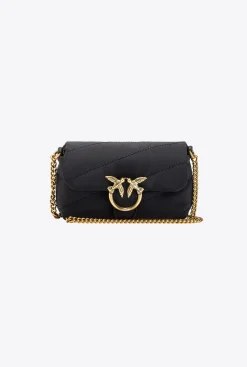 Sacs À Bandoulière|PINKO Micro Love Bag Puff Recycled Noir-Vieil Or