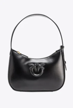 Sacs Portés Épaule|PINKO Mini Half Moon Bag Simply Avec Boucle En Cuir Noir-Vieil Or