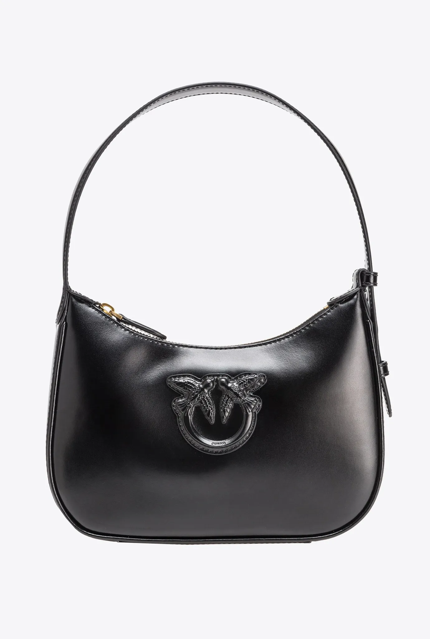 Sacs Portés Épaule|PINKO Mini Half Moon Bag Simply Avec Boucle En Cuir Noir-Vieil Or