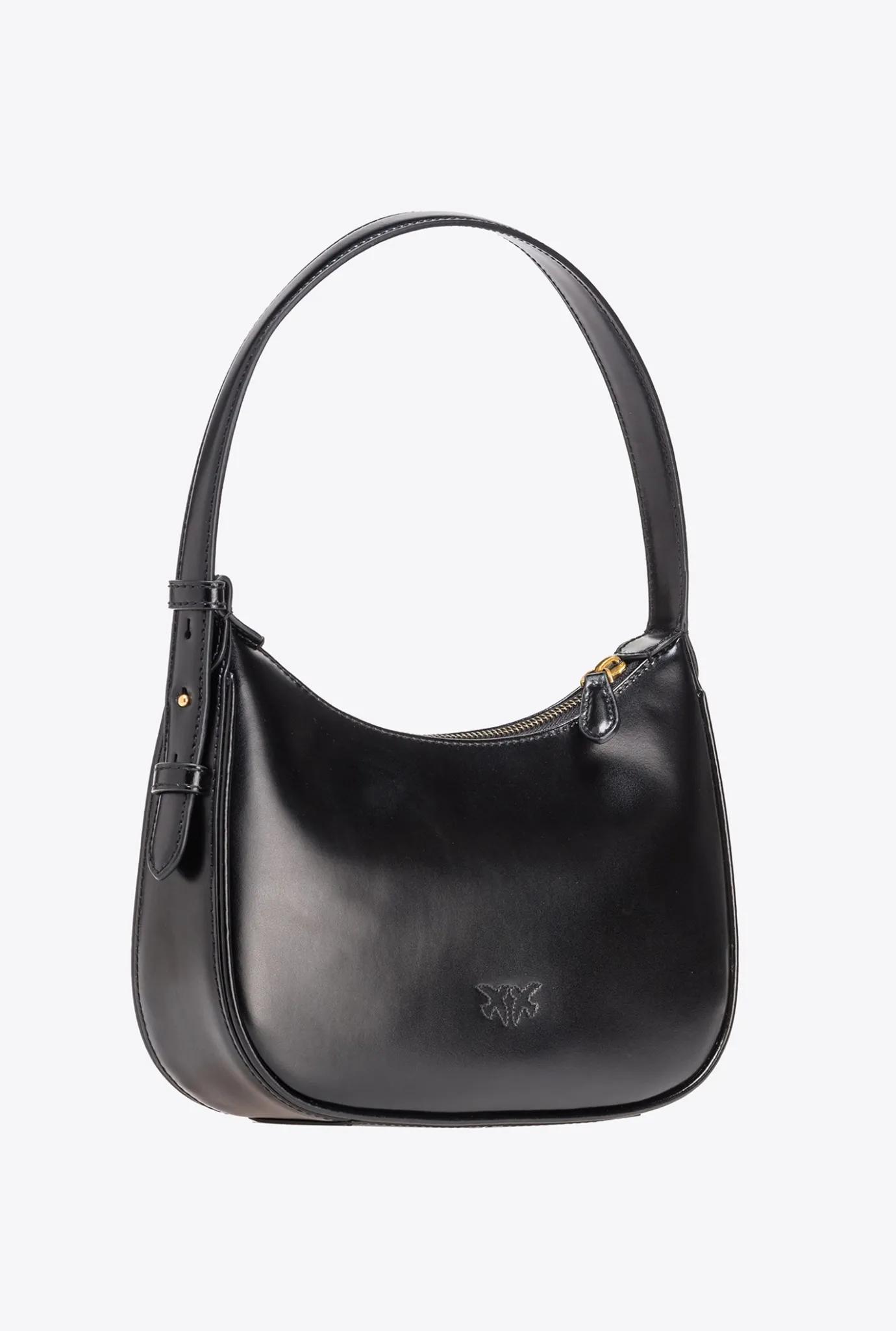 Sacs Portés Épaule|PINKO Mini Half Moon Bag Simply Avec Boucle En Cuir Noir-Vieil Or