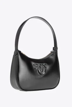 Sacs Portés Épaule|PINKO Mini Half Moon Bag Simply Avec Boucle En Cuir Noir-Vieil Or