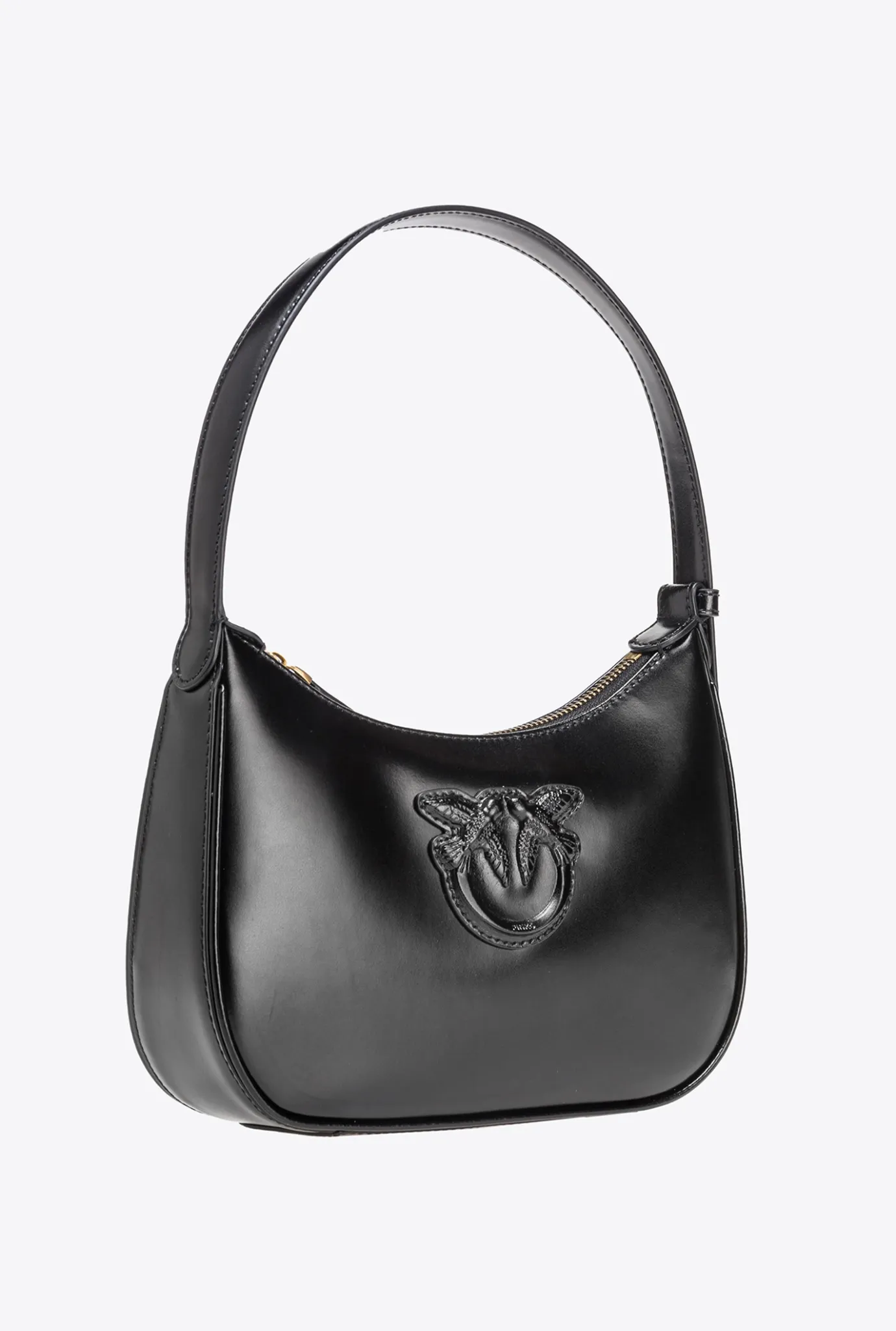 Sacs Portés Épaule|PINKO Mini Half Moon Bag Simply Avec Boucle En Cuir Noir-Vieil Or
