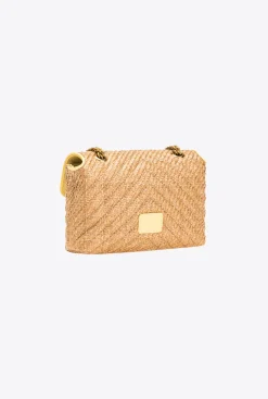 Sacs Portés Épaule|PINKO Mini Lady Love Bag Puff Avec Fleur En Organza Jaune-Raphia-Or Antique