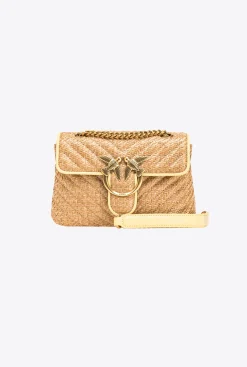Sacs Portés Épaule|PINKO Mini Lady Love Bag Puff Avec Fleur En Organza Jaune-Raphia-Or Antique
