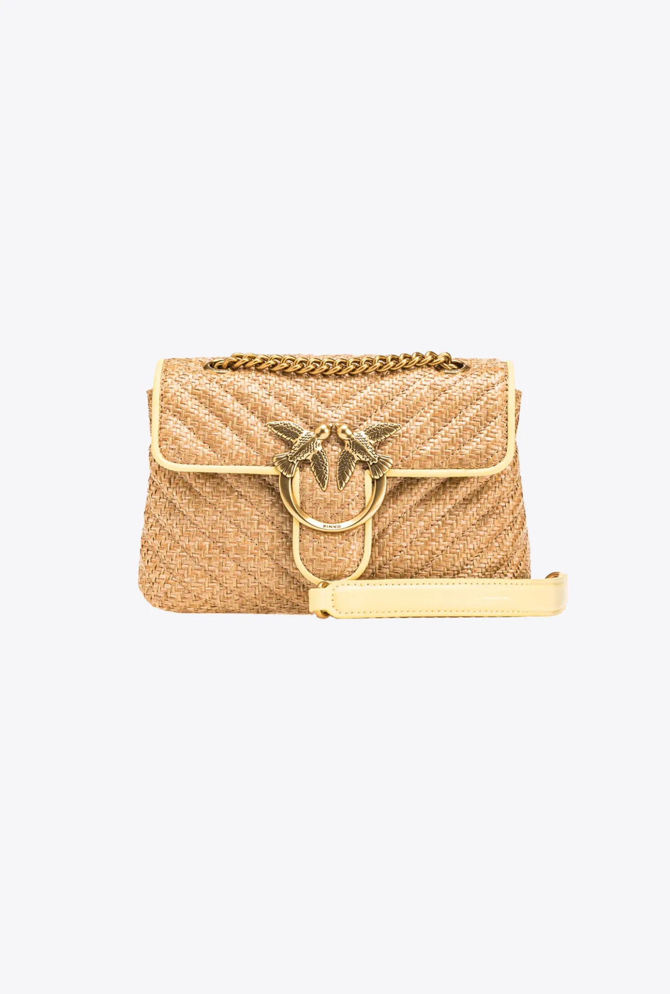 Sacs Portés Épaule|PINKO Mini Lady Love Bag Puff Avec Fleur En Organza Jaune-Raphia-Or Antique