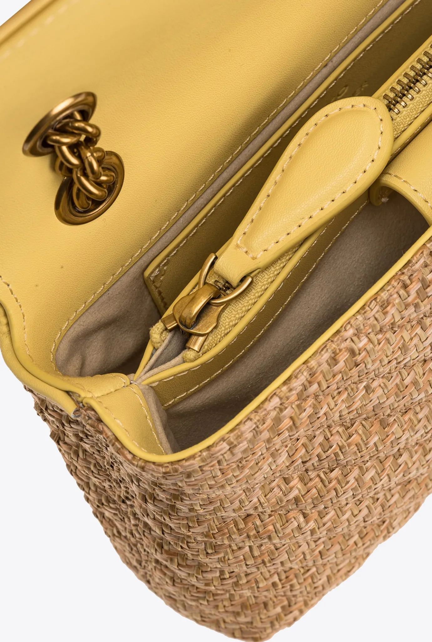 Sacs Portés Épaule|PINKO Mini Lady Love Bag Puff Avec Fleur En Organza Jaune-Raphia-Or Antique