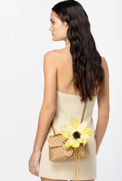 Sacs Portés Épaule|PINKO Mini Lady Love Bag Puff Avec Fleur En Organza Jaune-Raphia-Or Antique