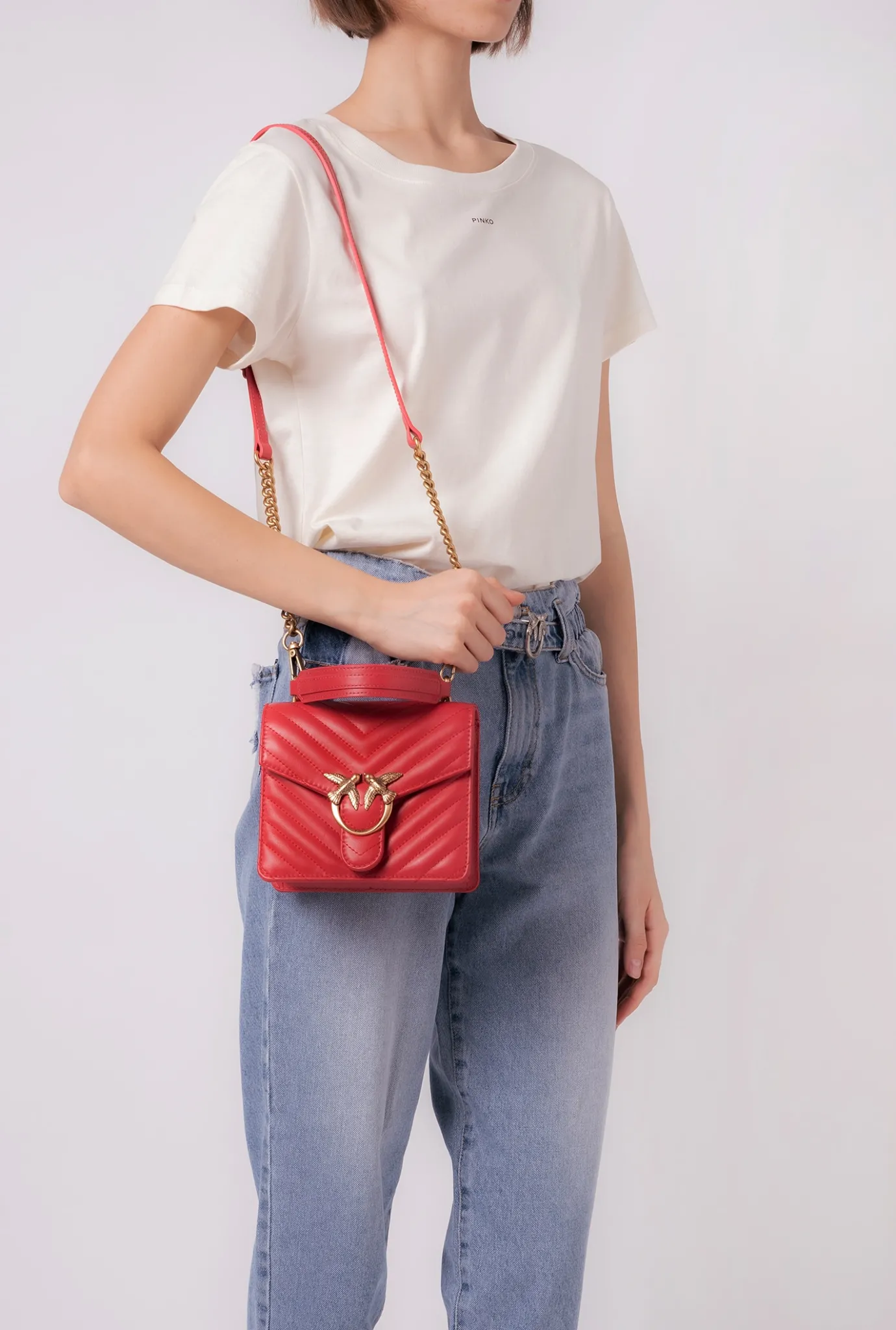 Sacs À Main|PINKO Mini Love Bag A Anse Superieure V Quilt Rouge-Or Antique