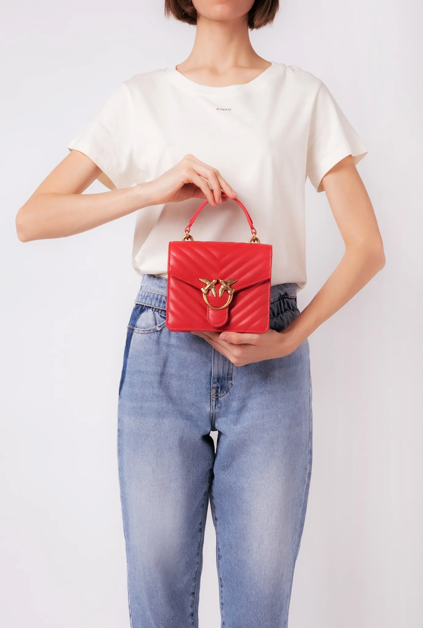 Sacs À Main|PINKO Mini Love Bag A Anse Superieure V Quilt Rouge-Or Antique
