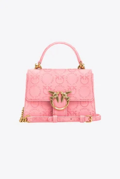 Sacs À Bandoulière|PINKO Mini Love Bag A Anse Superieure Light Suede Logo Rose Marin-Or Antique