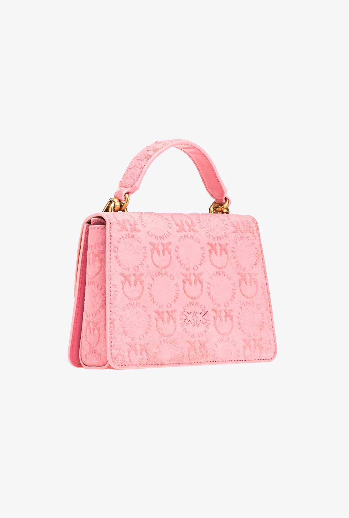 Sacs À Bandoulière|PINKO Mini Love Bag A Anse Superieure Light Suede Logo Rose Marin-Or Antique