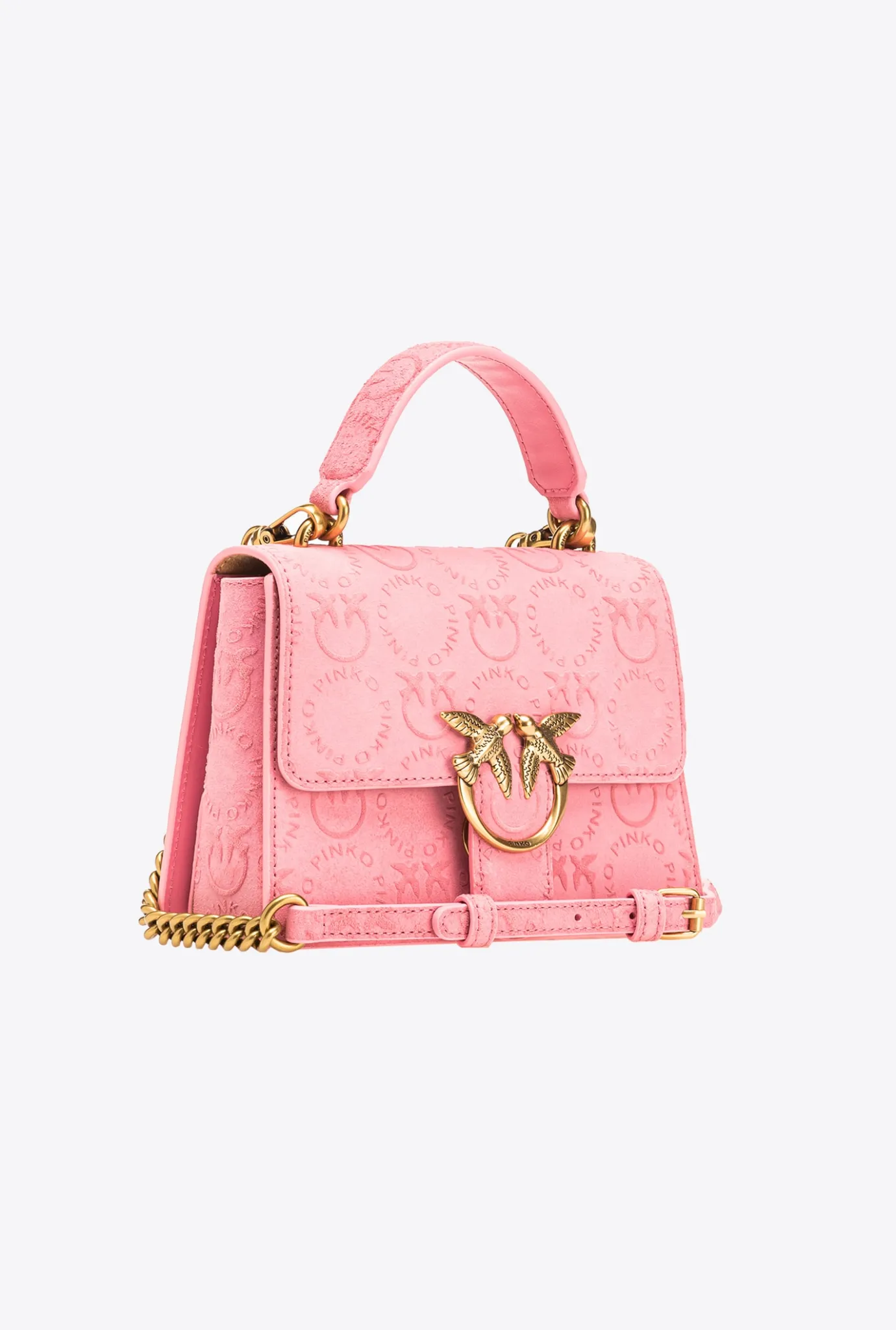 Sacs À Bandoulière|PINKO Mini Love Bag A Anse Superieure Light Suede Logo Rose Marin-Or Antique