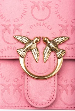 Sacs À Bandoulière|PINKO Mini Love Bag A Anse Superieure Light Suede Logo Rose Marin-Or Antique