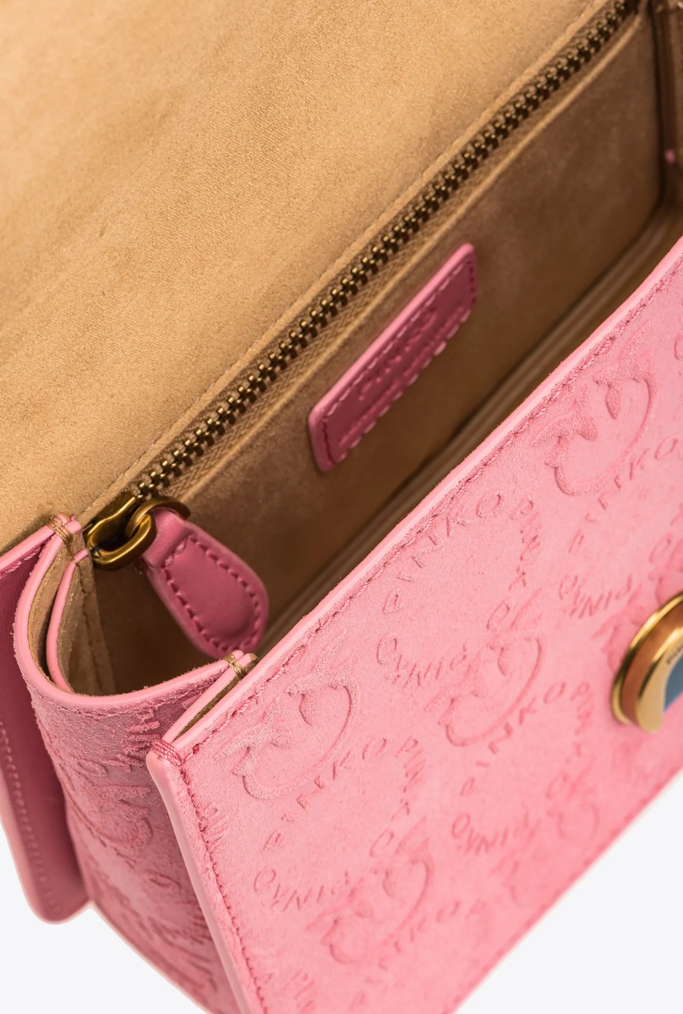 Sacs À Bandoulière|PINKO Mini Love Bag A Anse Superieure Light Suede Logo Rose Marin-Or Antique