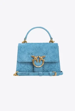 Sacs À Main|PINKO Mini Love Bag A Anse Superieure Light Suede Logo Bleu Ciel-Or Antique