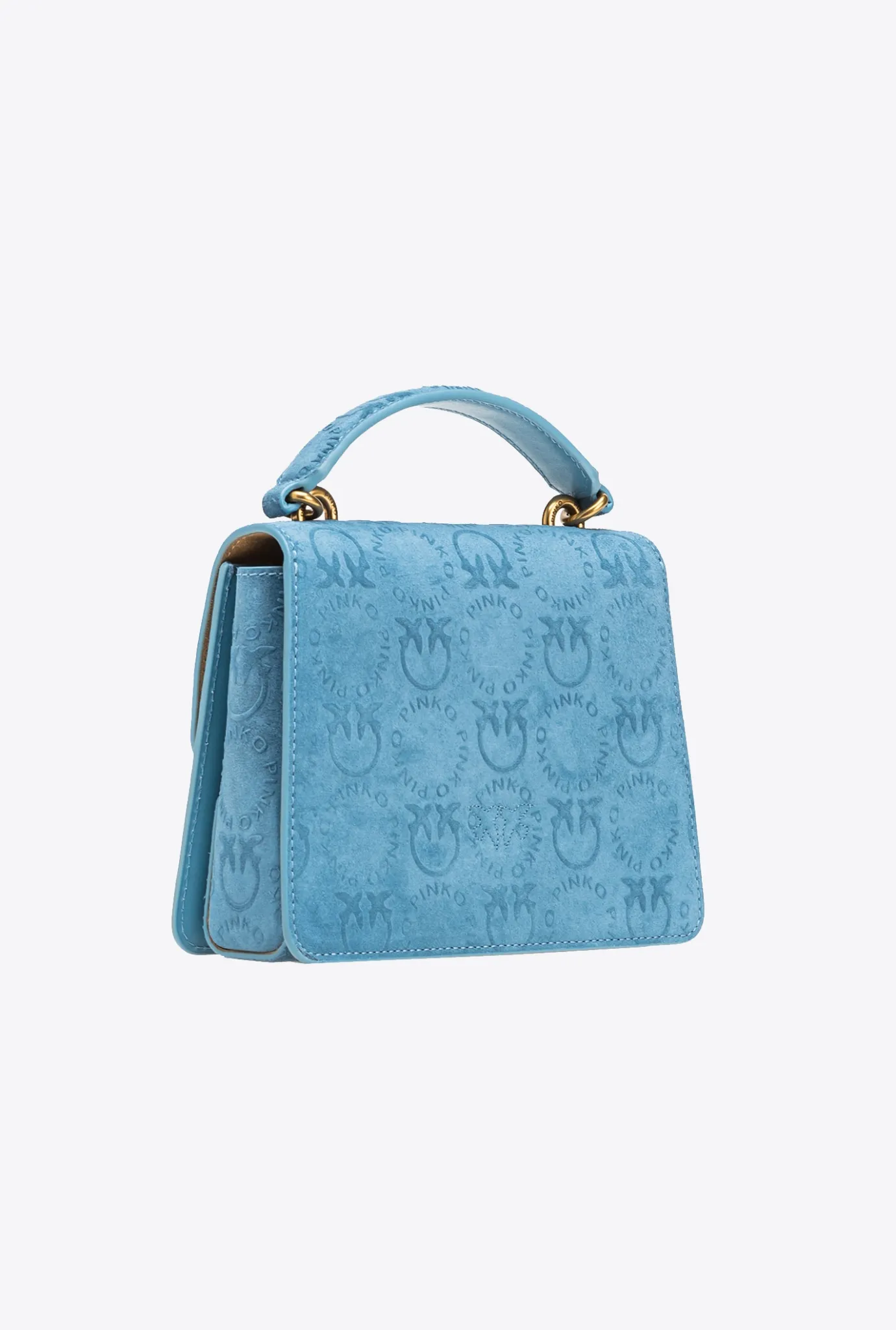 Sacs À Main|PINKO Mini Love Bag A Anse Superieure Light Suede Logo Bleu Ciel-Or Antique