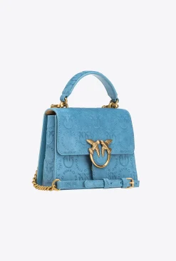 Sacs À Main|PINKO Mini Love Bag A Anse Superieure Light Suede Logo Bleu Ciel-Or Antique