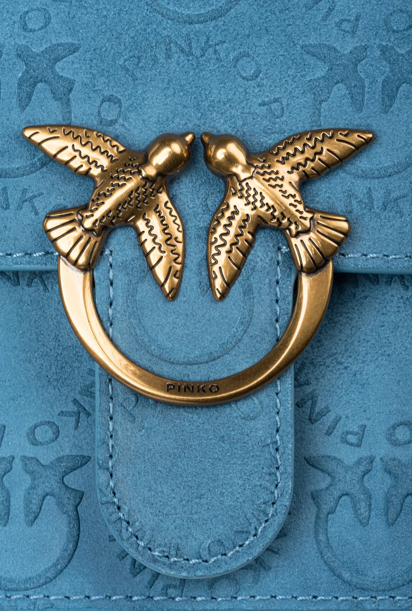 Sacs À Main|PINKO Mini Love Bag A Anse Superieure Light Suede Logo Bleu Ciel-Or Antique