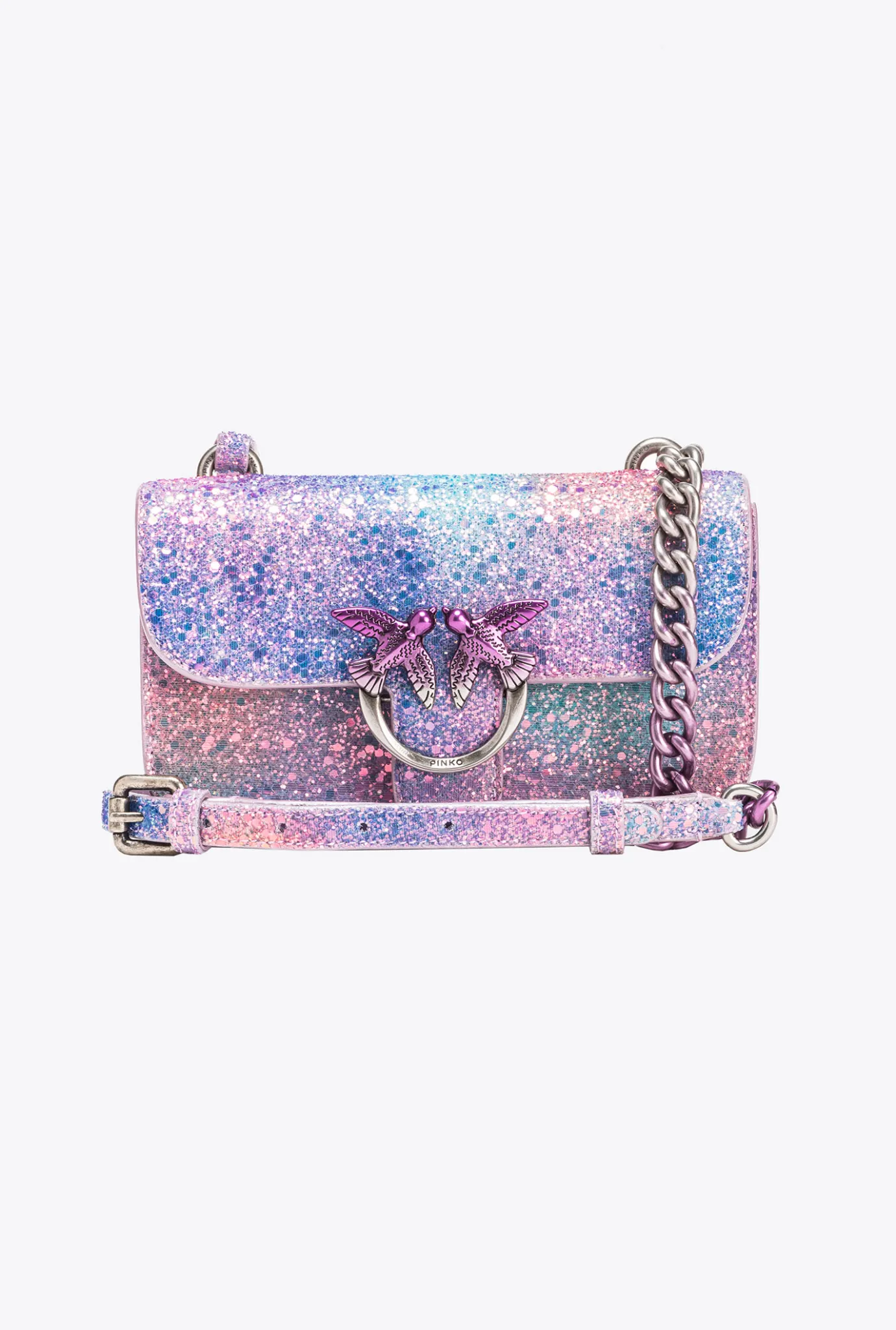 Sacs De Soirée|PINKO Mini Love Bag Bell Paillete Galleria Rose Multicolore-Vieil Argent