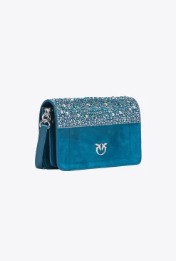 Sacs De Soirée|PINKO Mini Love Bag Click A Strass Galleria Petrole-Nickel Brillant
