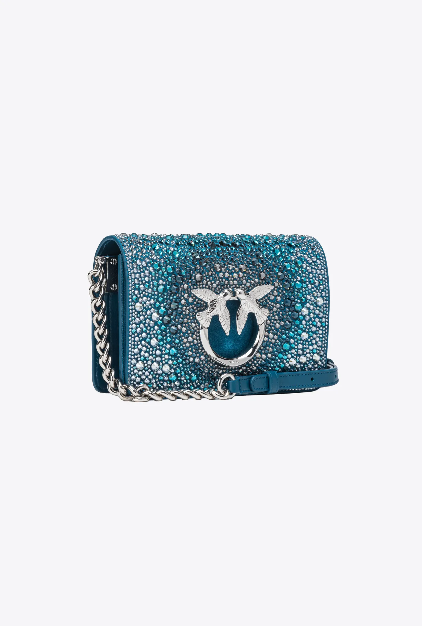 Sacs De Soirée|PINKO Mini Love Bag Click A Strass Galleria Petrole-Nickel Brillant