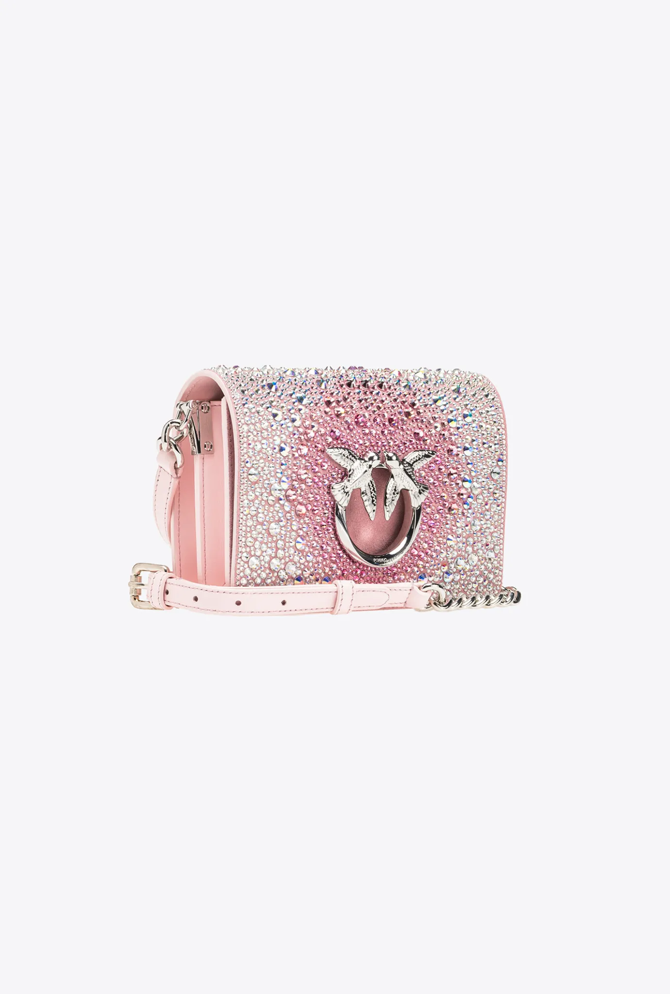 Sacs De Soirée|PINKO Mini Love Bag Click A Strass Galleria Rose-Nickel Brillant