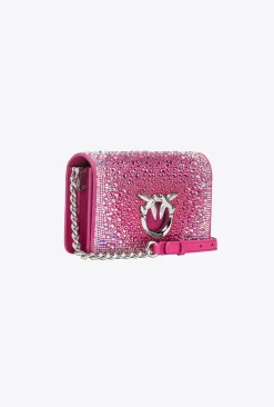 Sacs De Soirée|PINKO Mini Love Bag Click A Strass Galleria Rose Fuchsia-Nickel Brillant