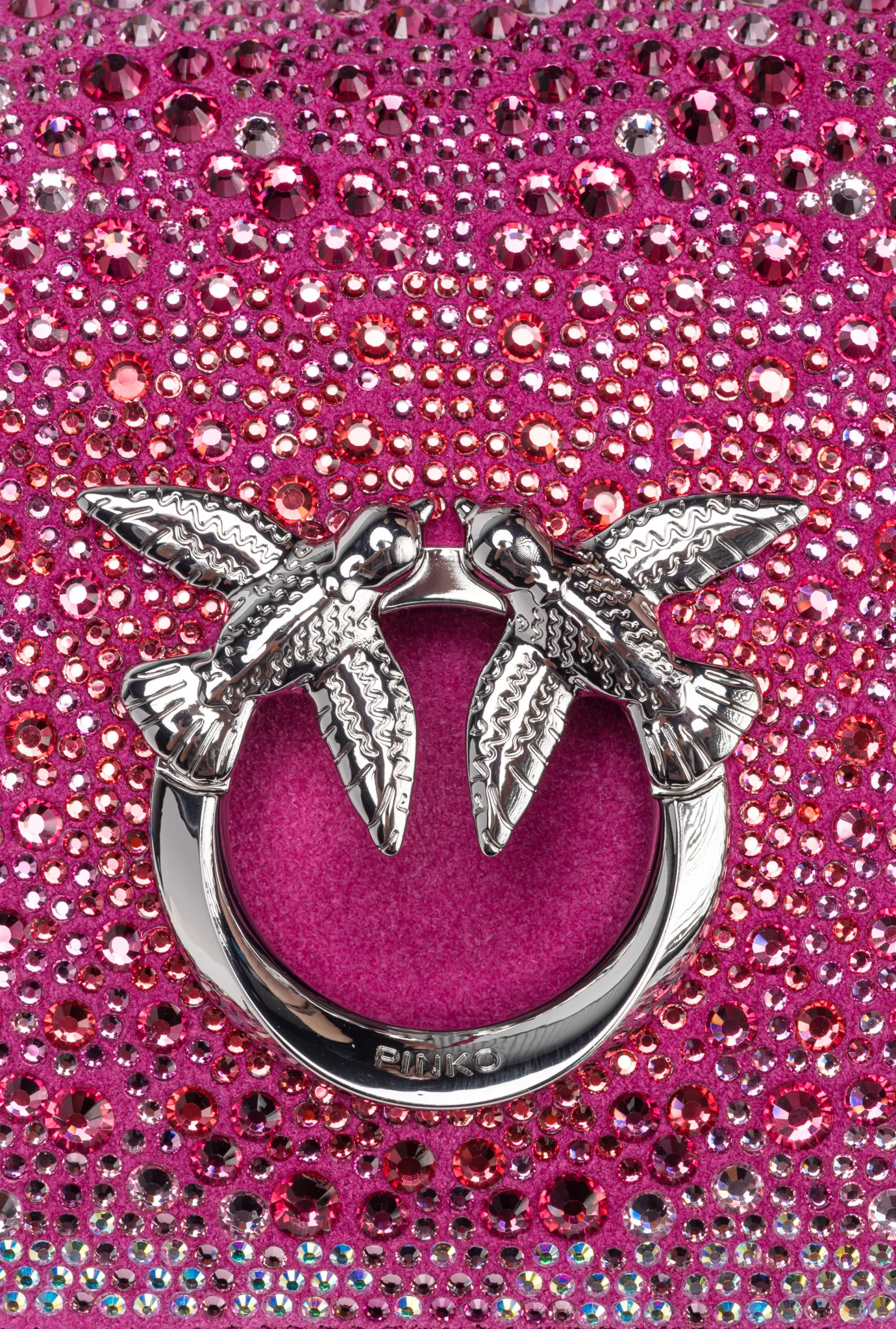 Sacs De Soirée|PINKO Mini Love Bag Click A Strass Galleria Rose Fuchsia-Nickel Brillant