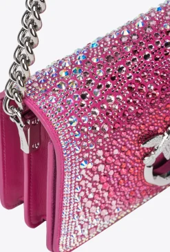 Sacs De Soirée|PINKO Mini Love Bag Click A Strass Galleria Rose Fuchsia-Nickel Brillant
