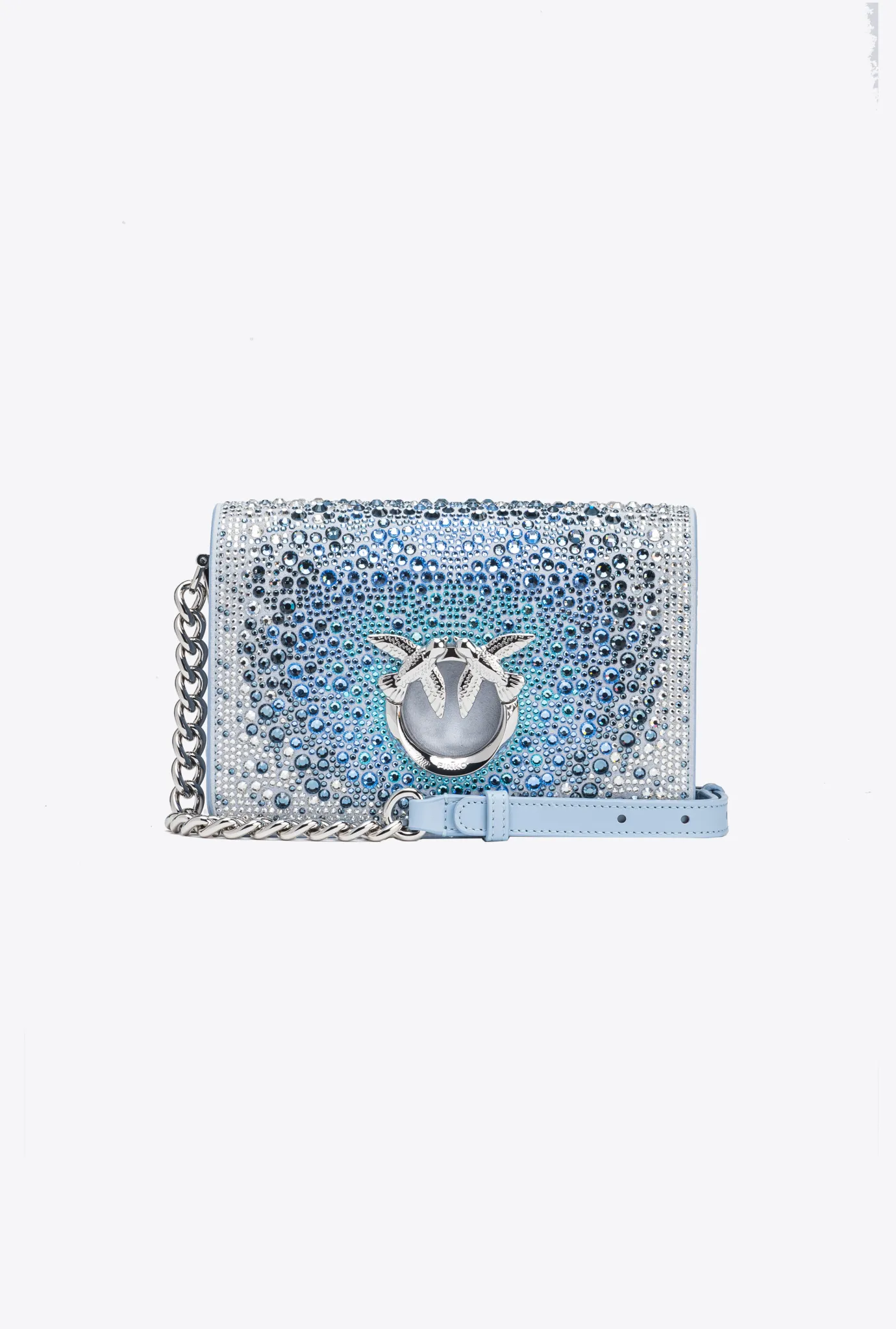 Sacs De Soirée|PINKO Mini Love Bag Click A Strass Galleria Bleu Ether-Nickel Brillant