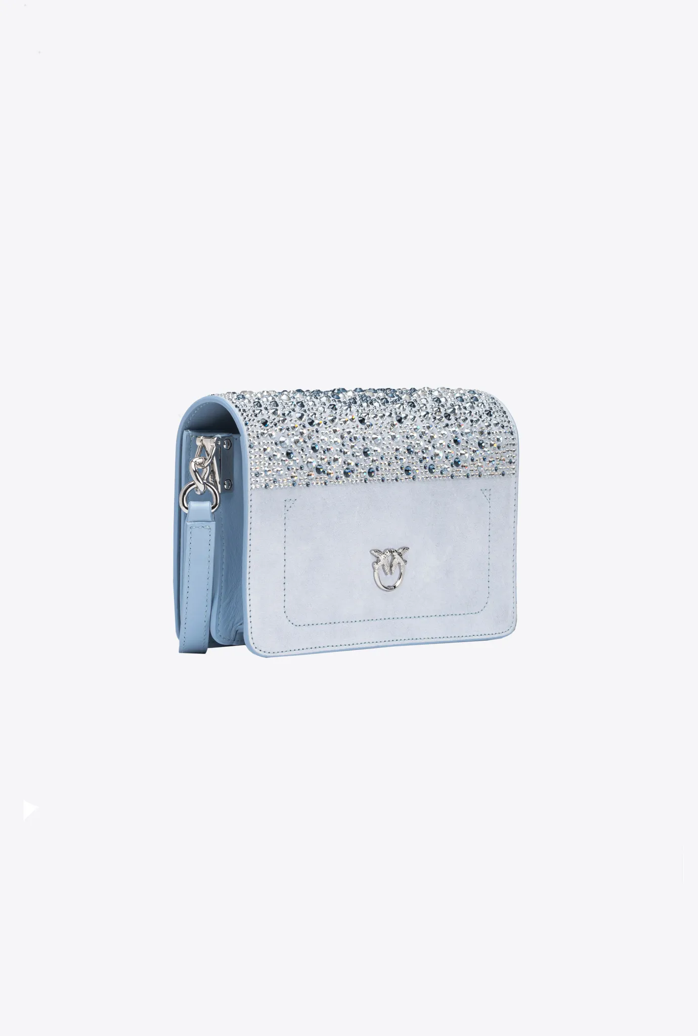 Sacs De Soirée|PINKO Mini Love Bag Click A Strass Galleria Bleu Ether-Nickel Brillant