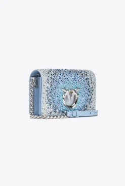Sacs De Soirée|PINKO Mini Love Bag Click A Strass Galleria Bleu Ether-Nickel Brillant