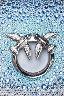 Sacs De Soirée|PINKO Mini Love Bag Click A Strass Galleria Bleu Ether-Nickel Brillant
