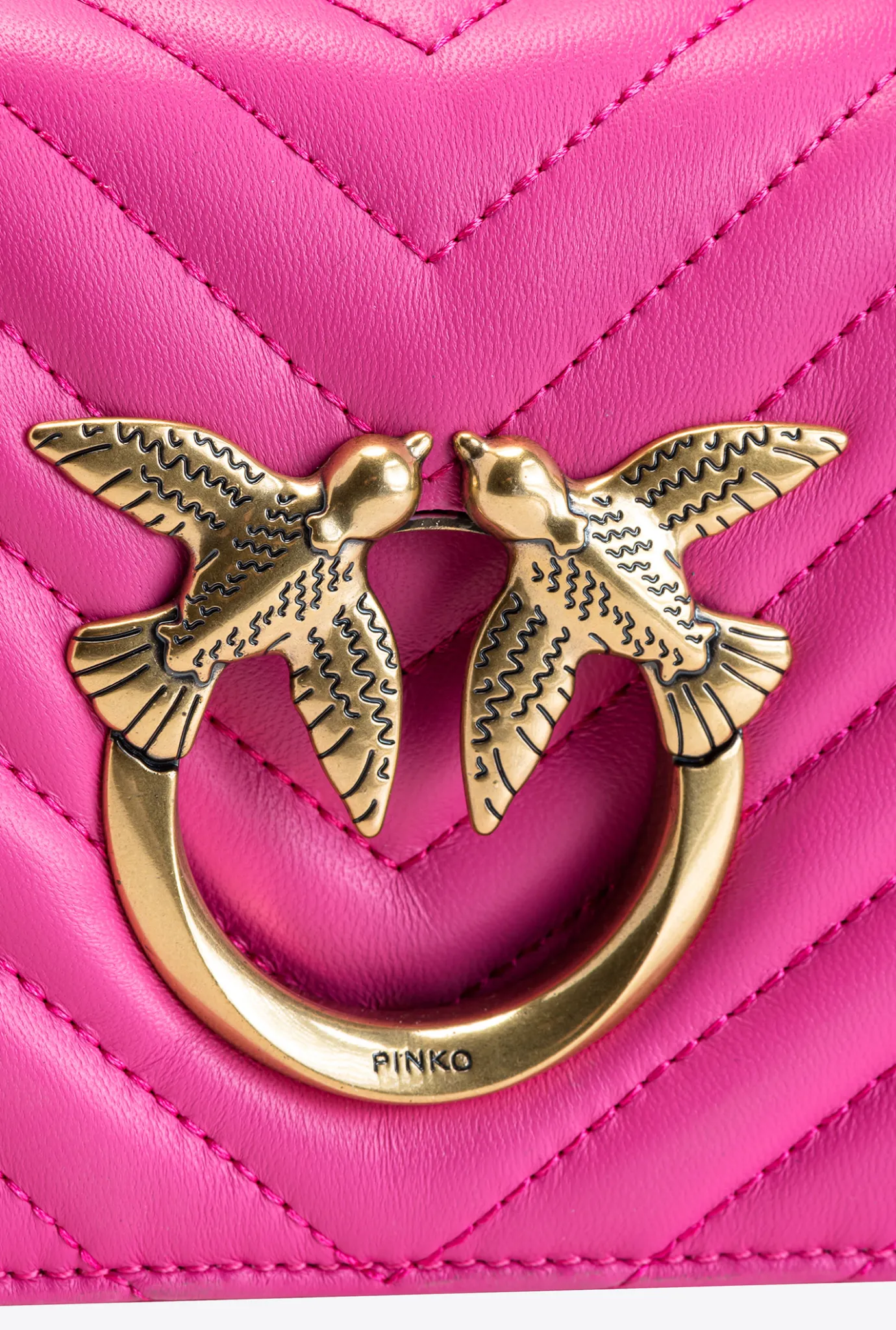 Sacs Portés Épaule|PINKO Mini Love Bag Click Baguette Chevron Fuchsia-Or Antique