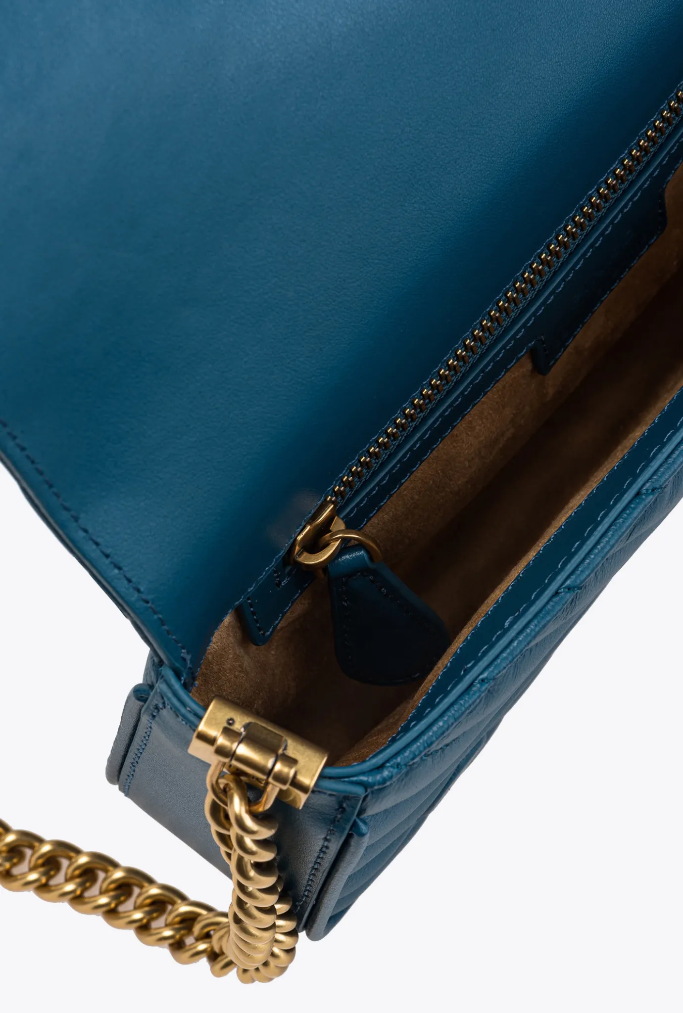 Sacs Portés Épaule|PINKO Mini Love Bag Click Baguette Chevron Sarcelle-Or Antique