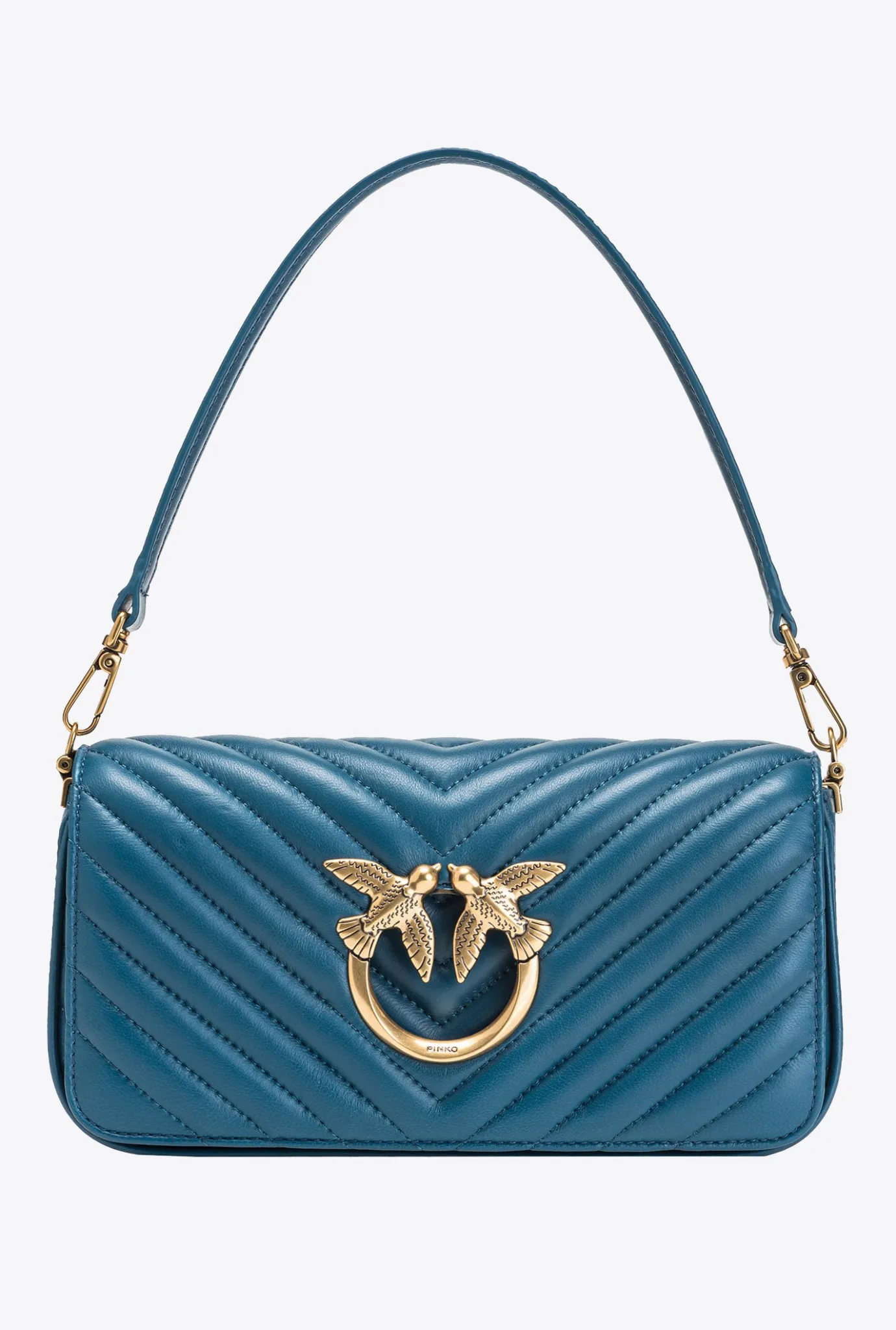 Sacs Portés Épaule|PINKO Mini Love Bag Click Baguette Chevron Sarcelle-Or Antique