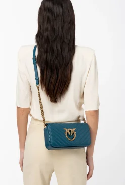 Sacs Portés Épaule|PINKO Mini Love Bag Click Baguette Chevron Sarcelle-Or Antique