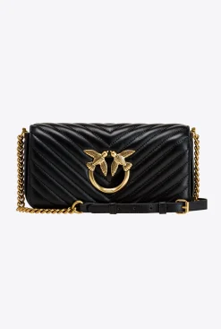 Sacs Portés Épaule|PINKO Mini Love Bag Click Baguette Chevron Noir-Vieil Or
