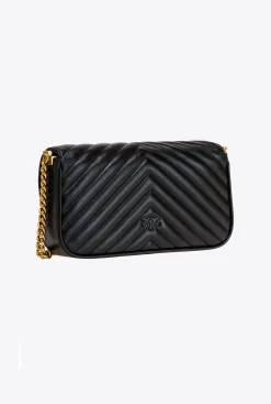 Sacs Portés Épaule|PINKO Mini Love Bag Click Baguette Chevron Noir-Vieil Or