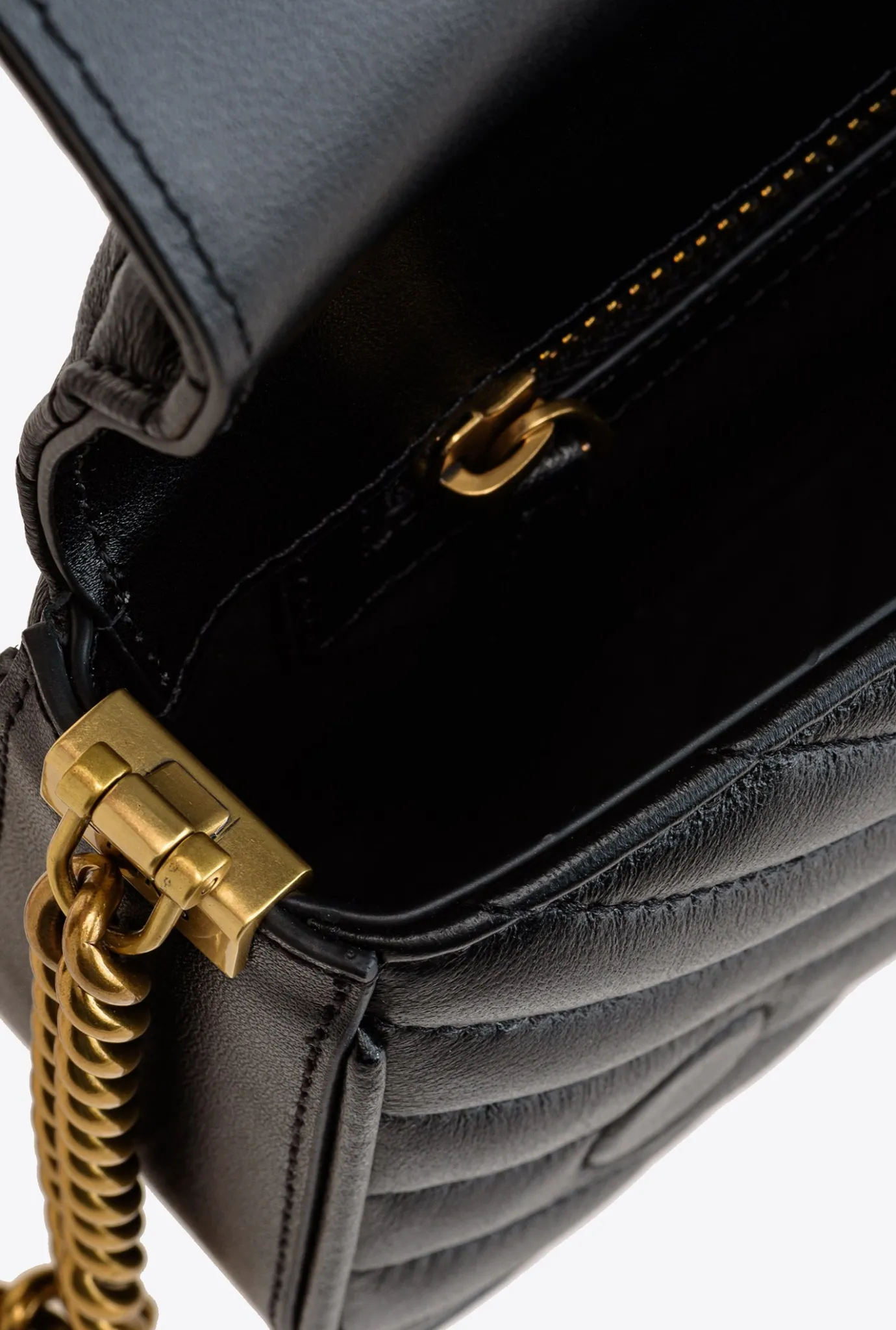 Sacs Portés Épaule|PINKO Mini Love Bag Click Baguette Chevron Noir-Vieil Or