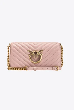 Sacs Portés Épaule|PINKO Mini Love Bag Click Baguette Chevron Rose/Rose Poudre-Or Antique