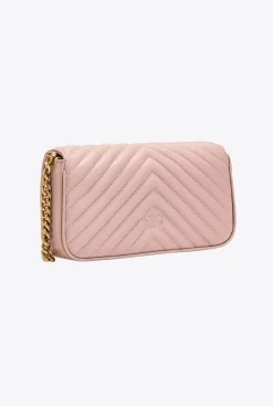 Sacs Portés Épaule|PINKO Mini Love Bag Click Baguette Chevron Rose/Rose Poudre-Or Antique