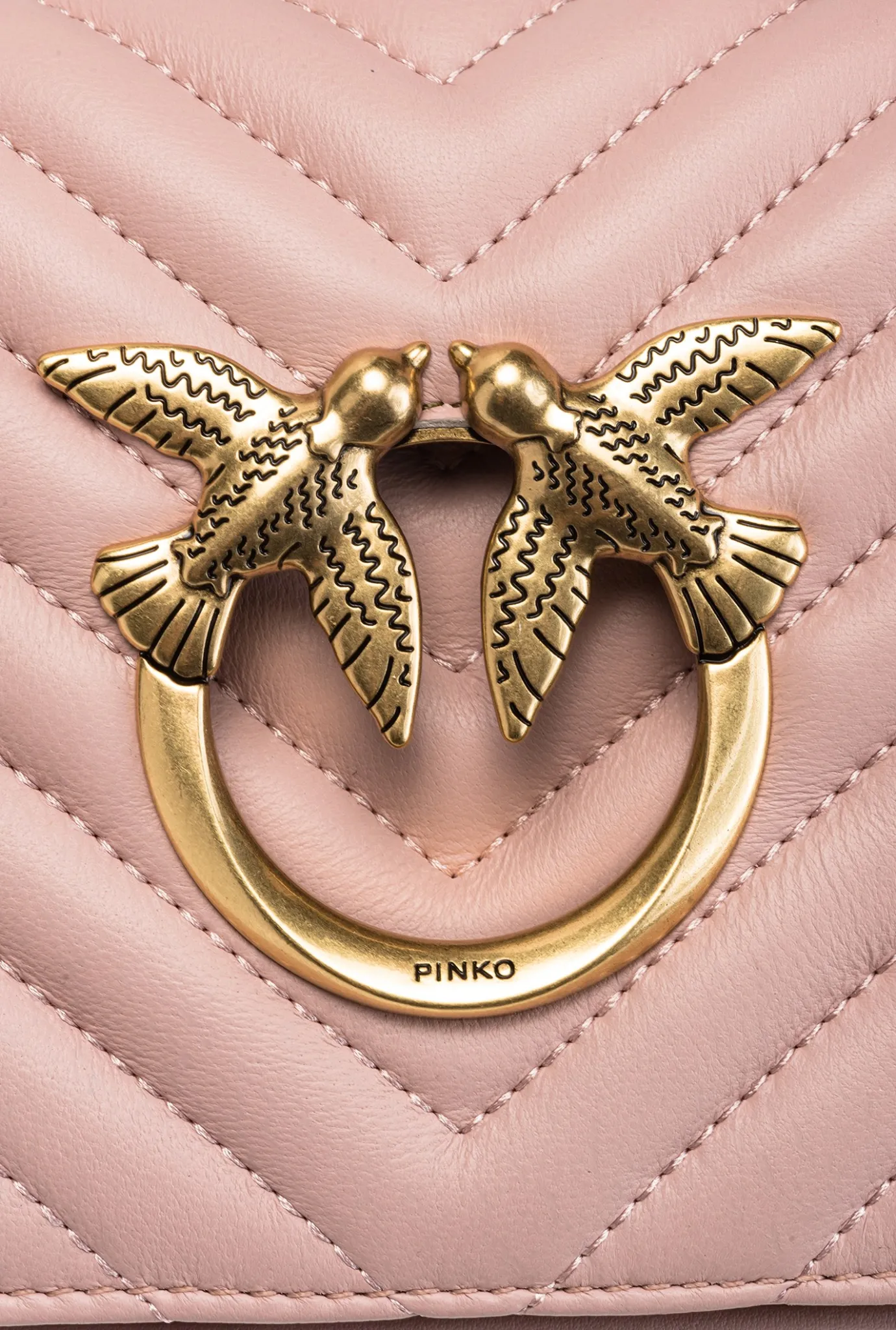 Sacs Portés Épaule|PINKO Mini Love Bag Click Baguette Chevron Rose/Rose Poudre-Or Antique